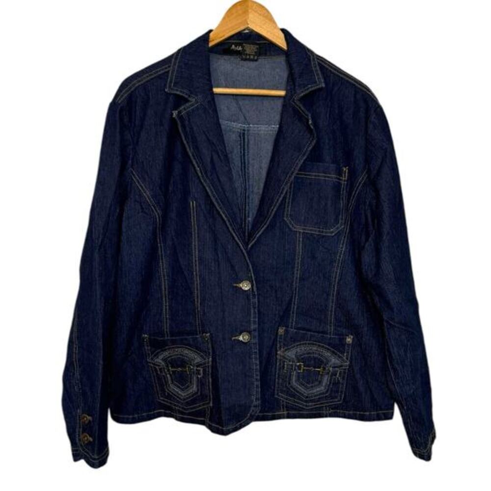 Ashley Stewart Dark Wash Denim Equestrian Jean Jacket Size 20